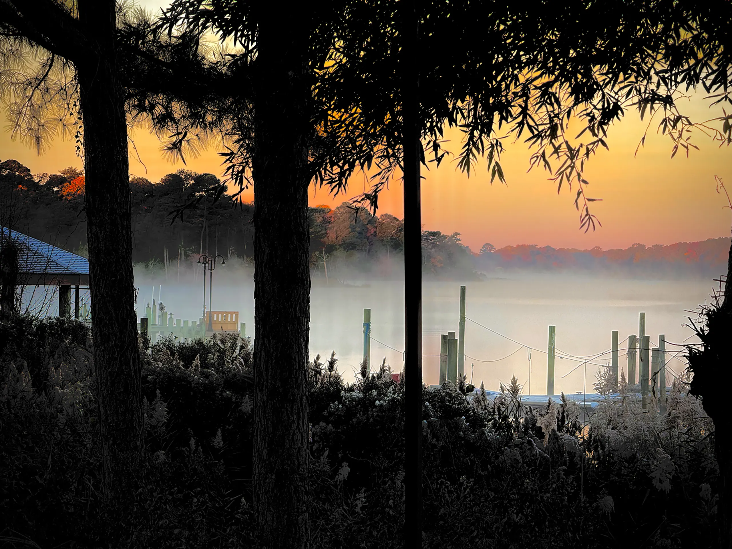 Mist on the water at sunrise