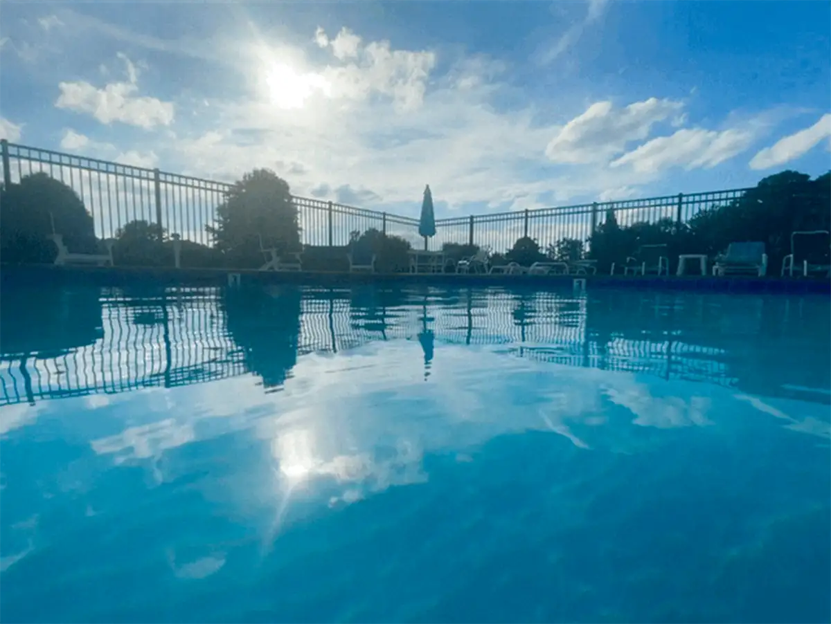 The pool deck and lane line