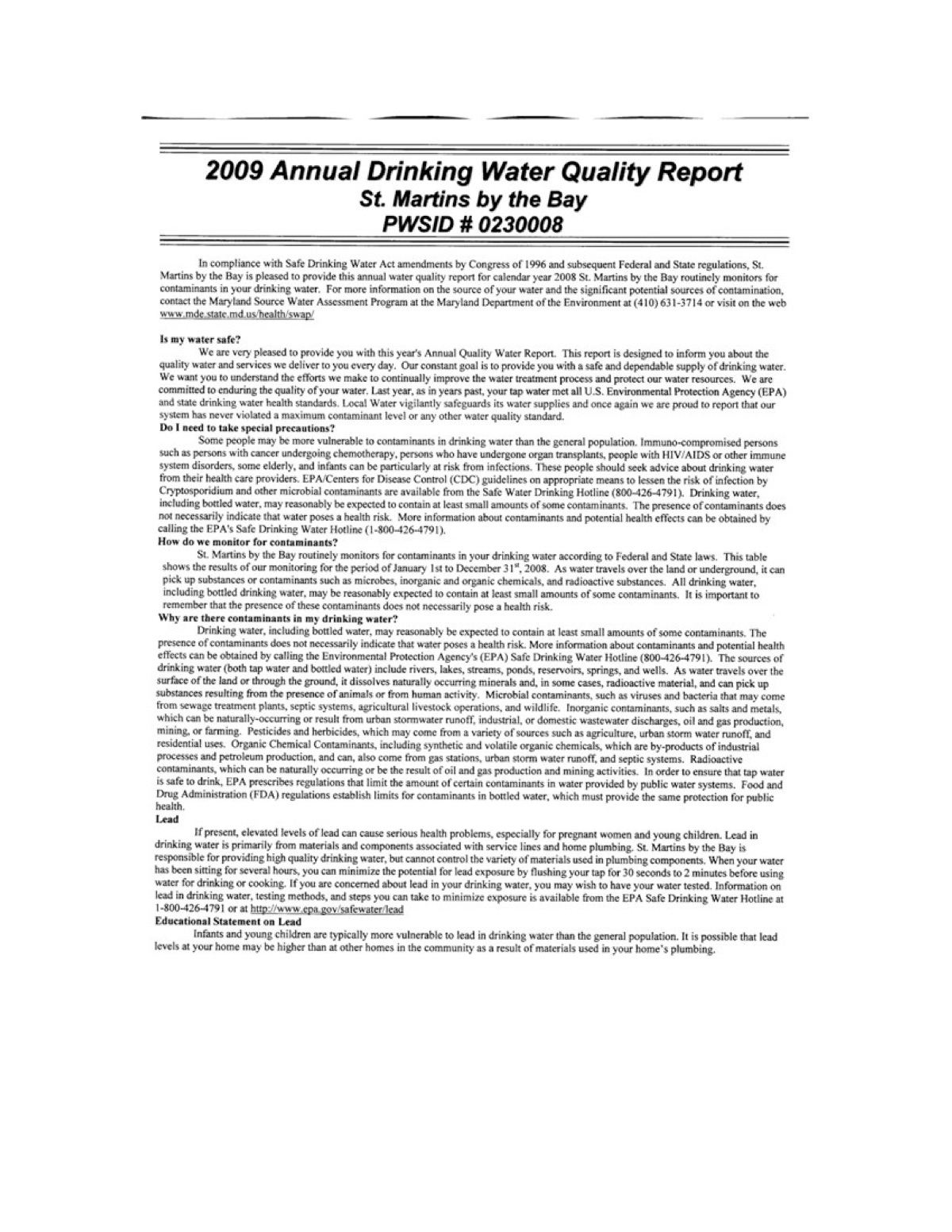 Official page of 2009 · Drinking_water_quality_report