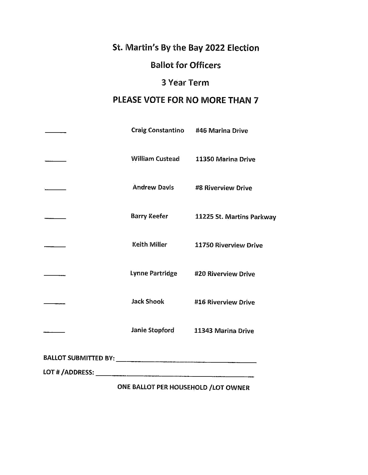 Official page of ballot - instructions and information