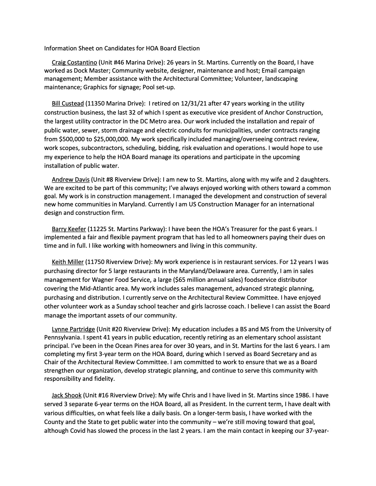 Official page of ballot - instructions and information