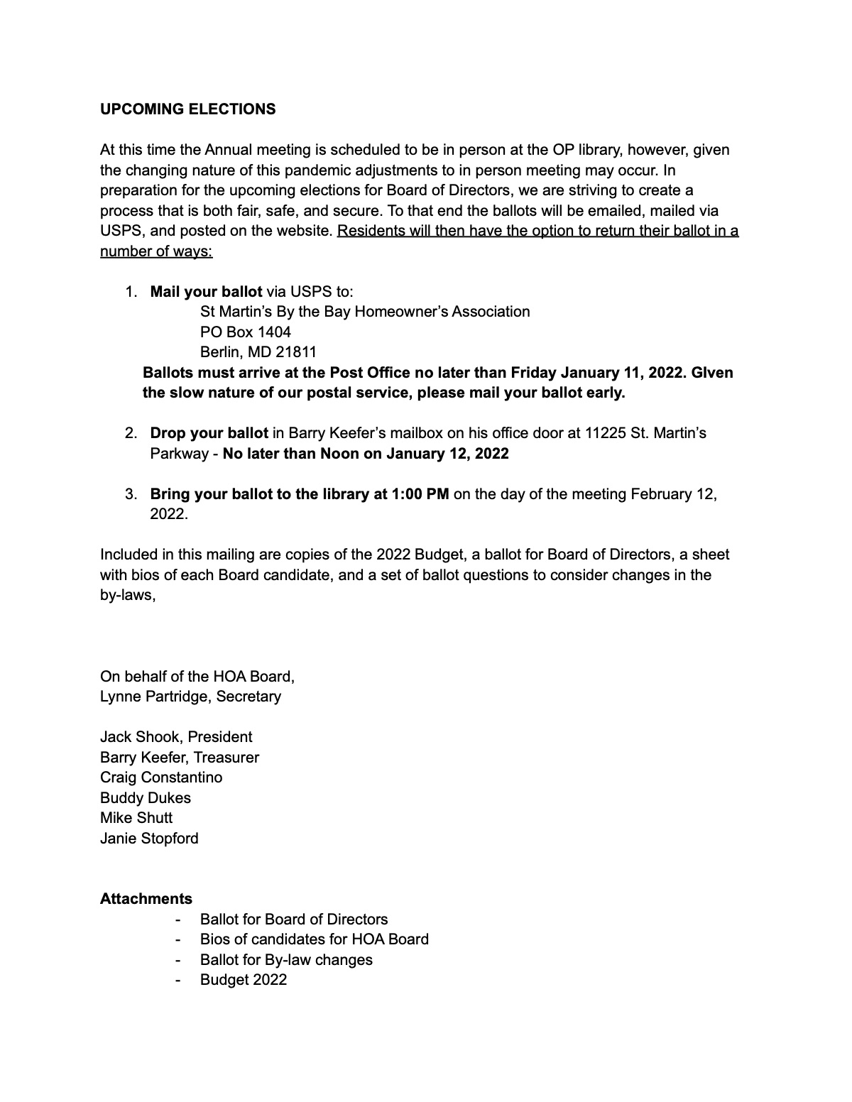 Official page of ballot - instructions and information