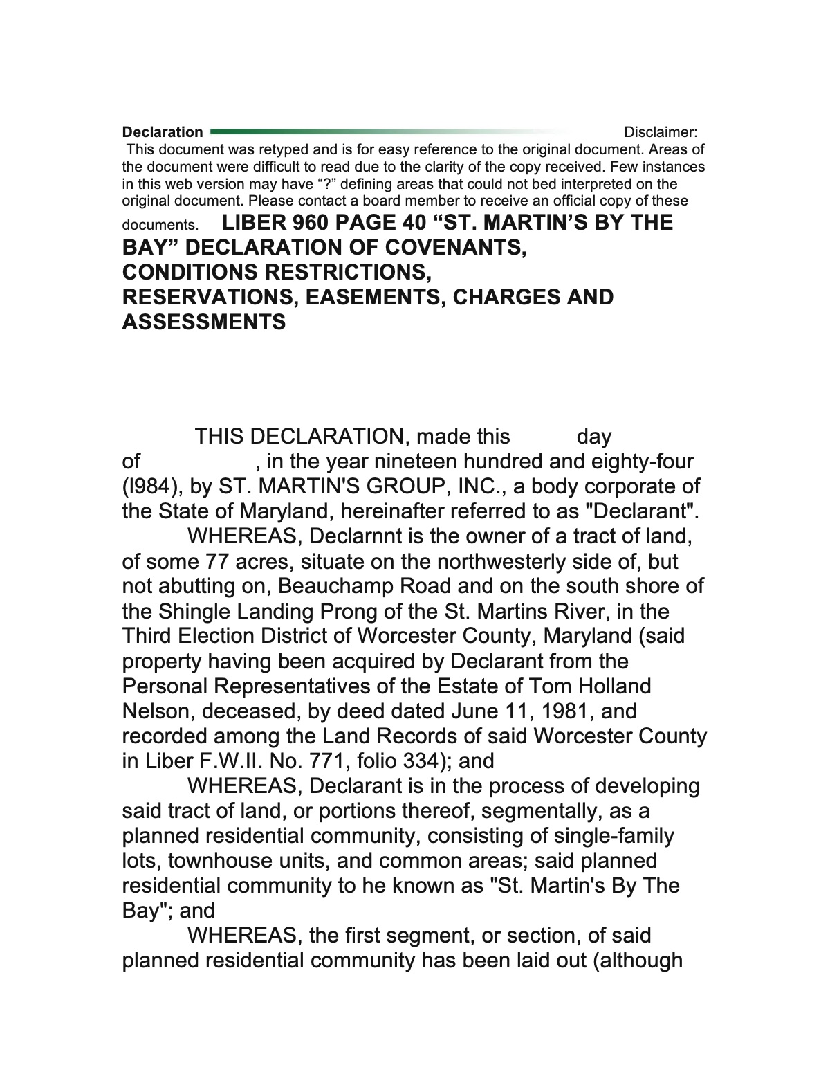 Official page of decliration