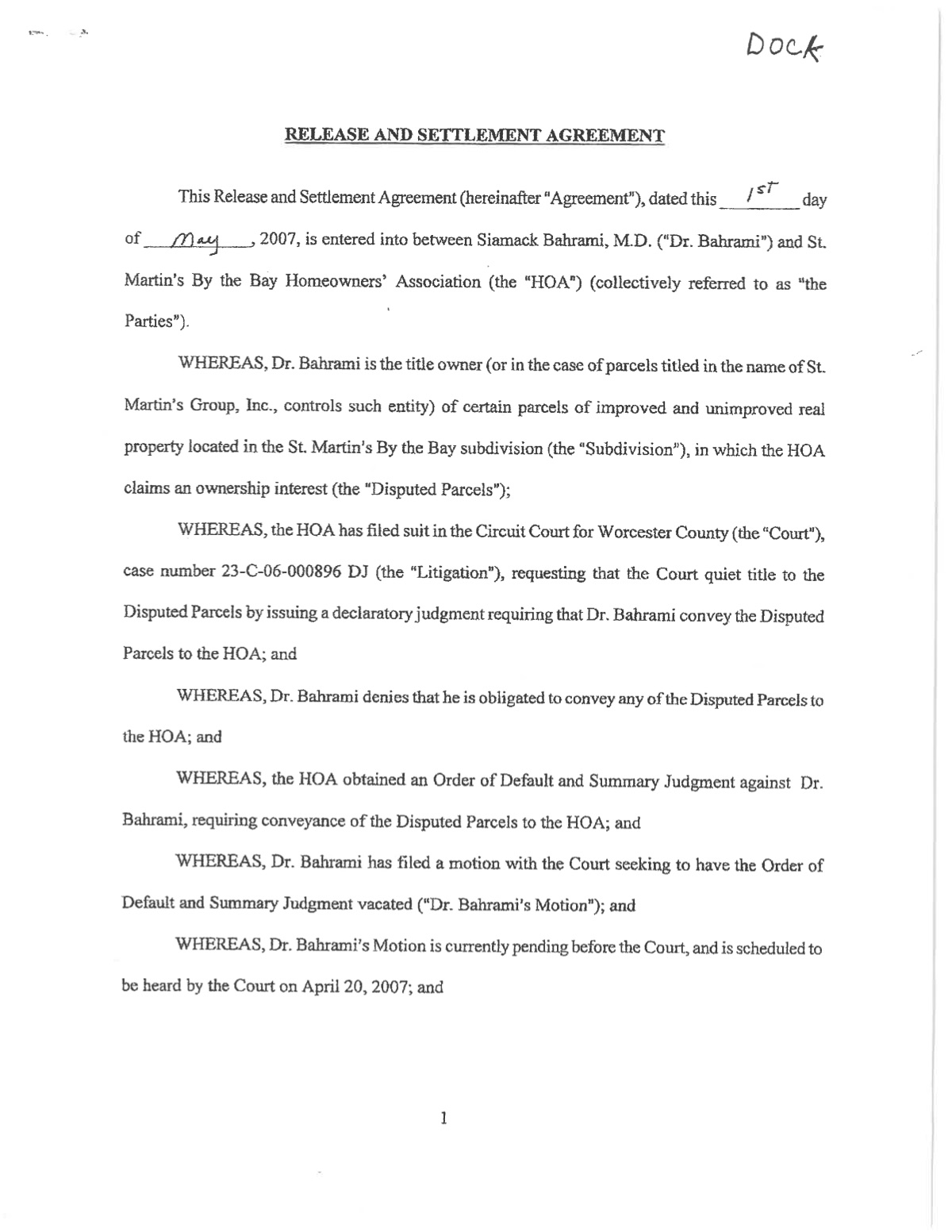 Official page of dock agreement