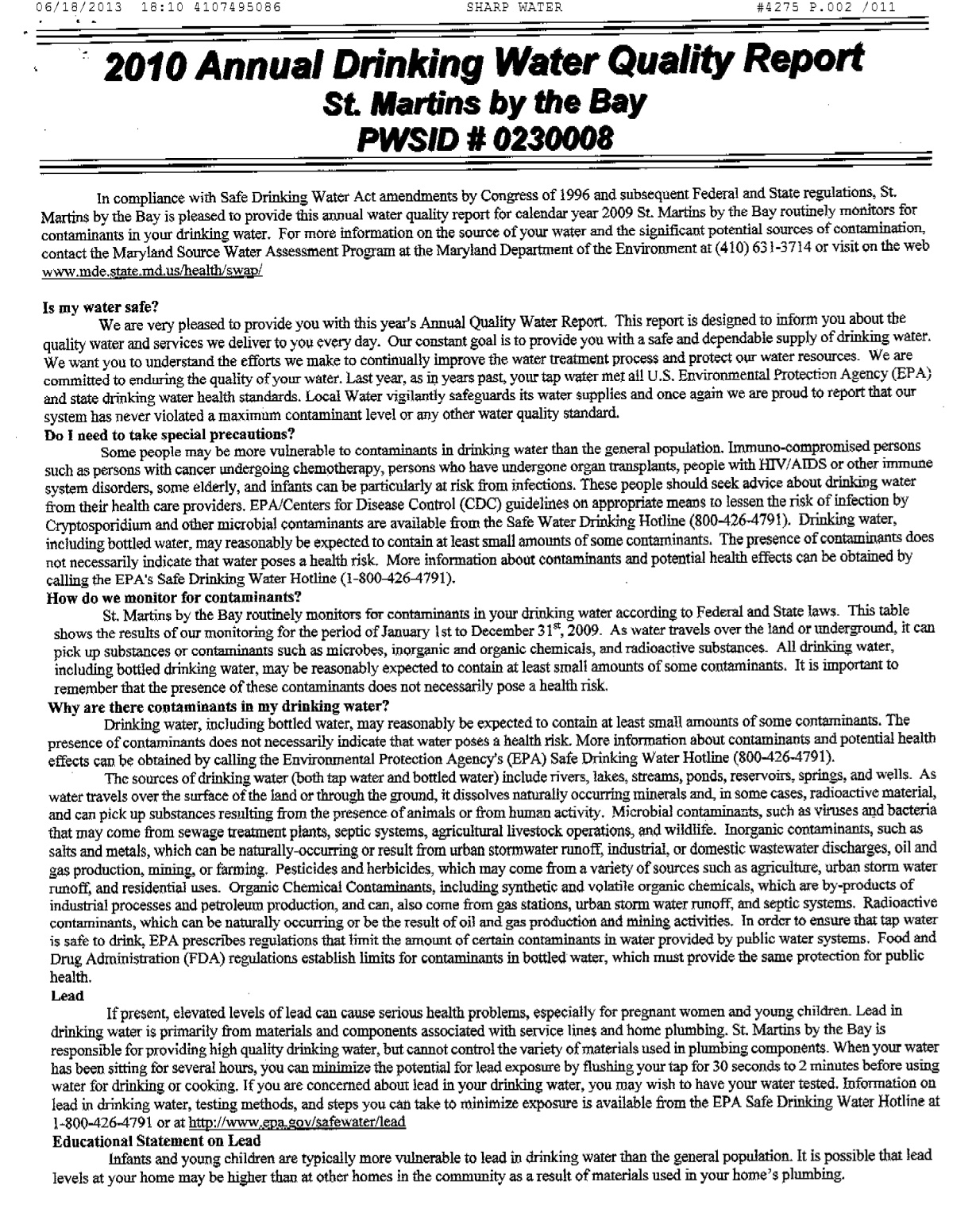Official page of more water info