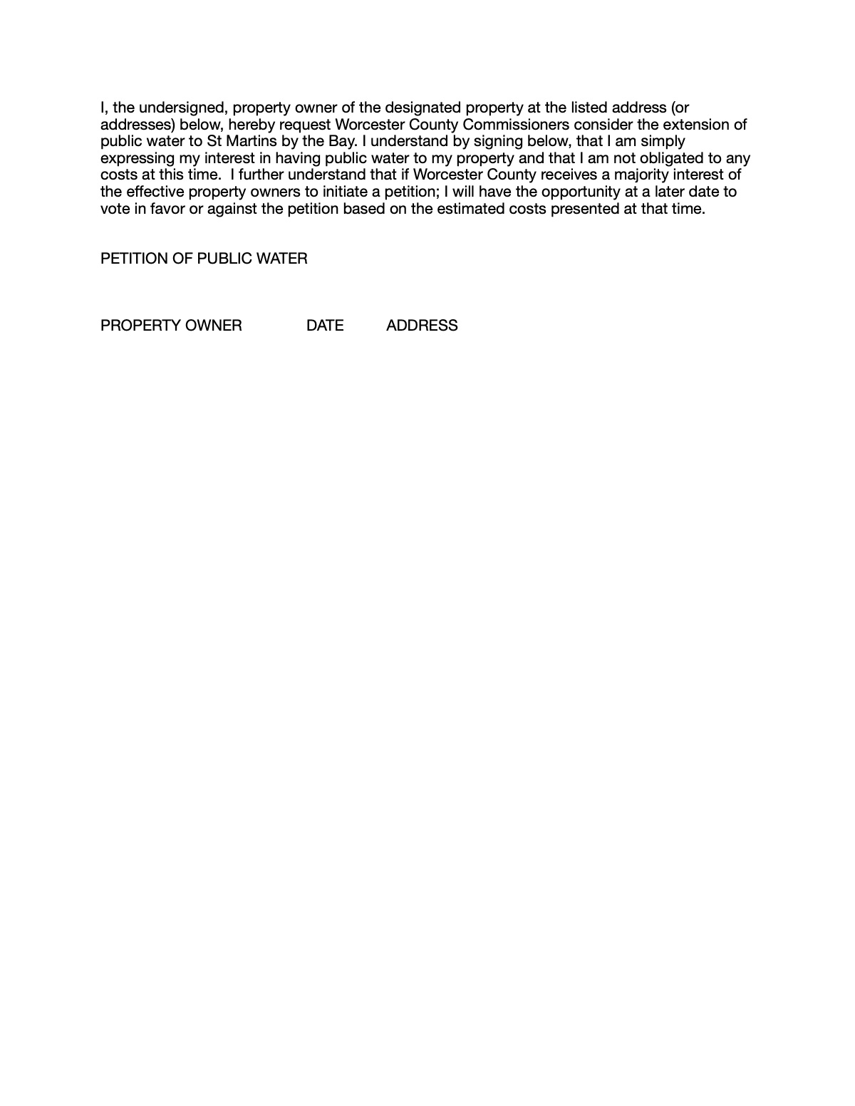 Official page of petition for public water