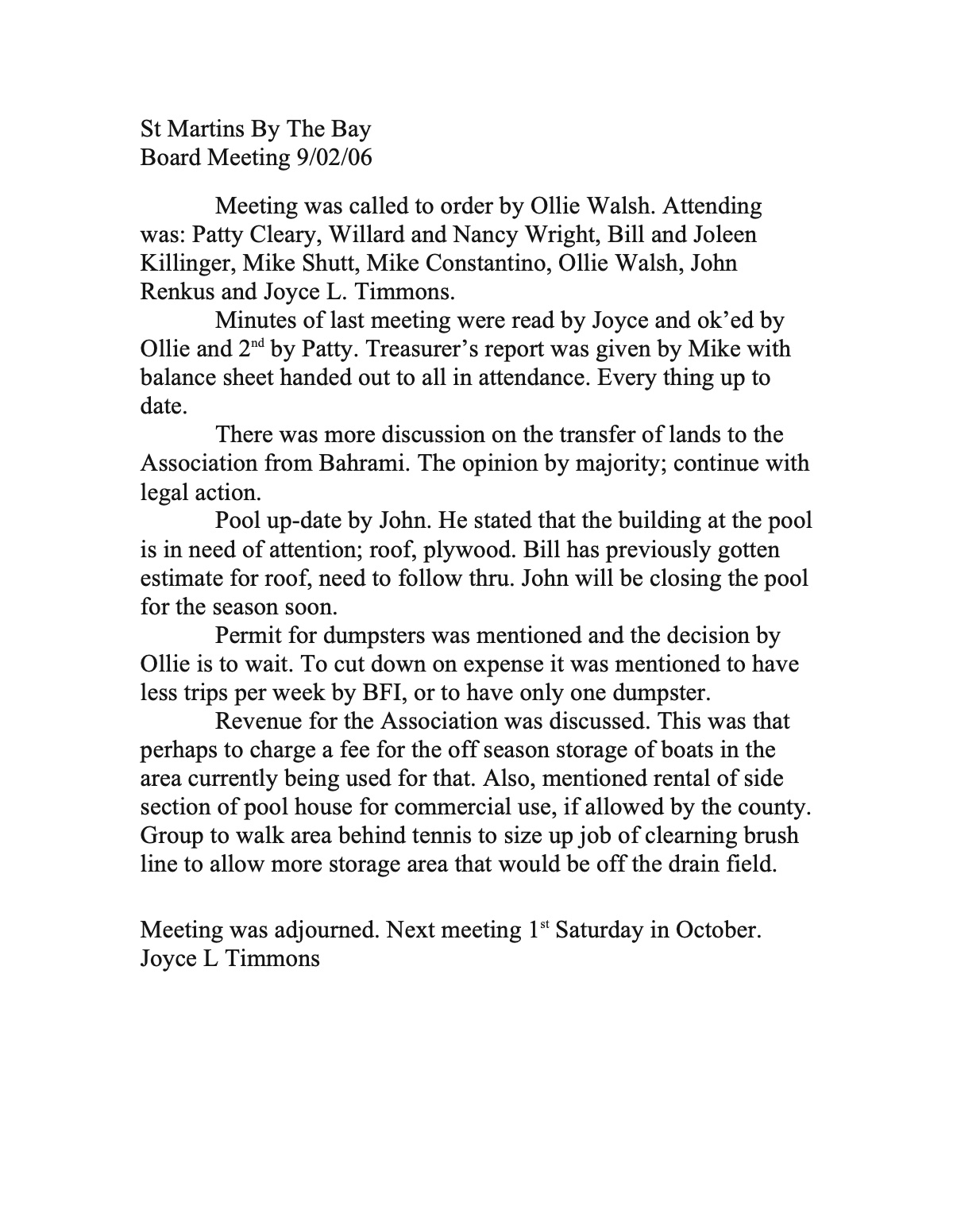Official page 1 of September 2, 2006 · Minutes