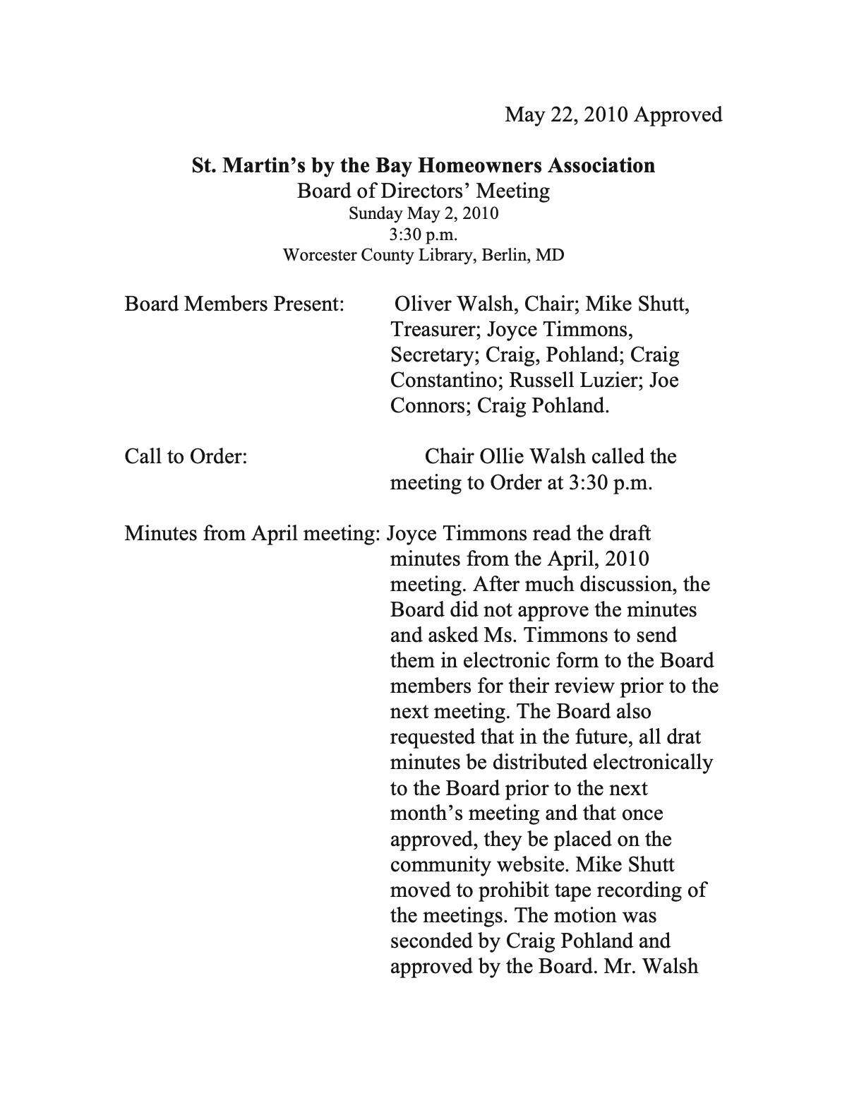 Official page 1 of May 22, 2010 · Minutes