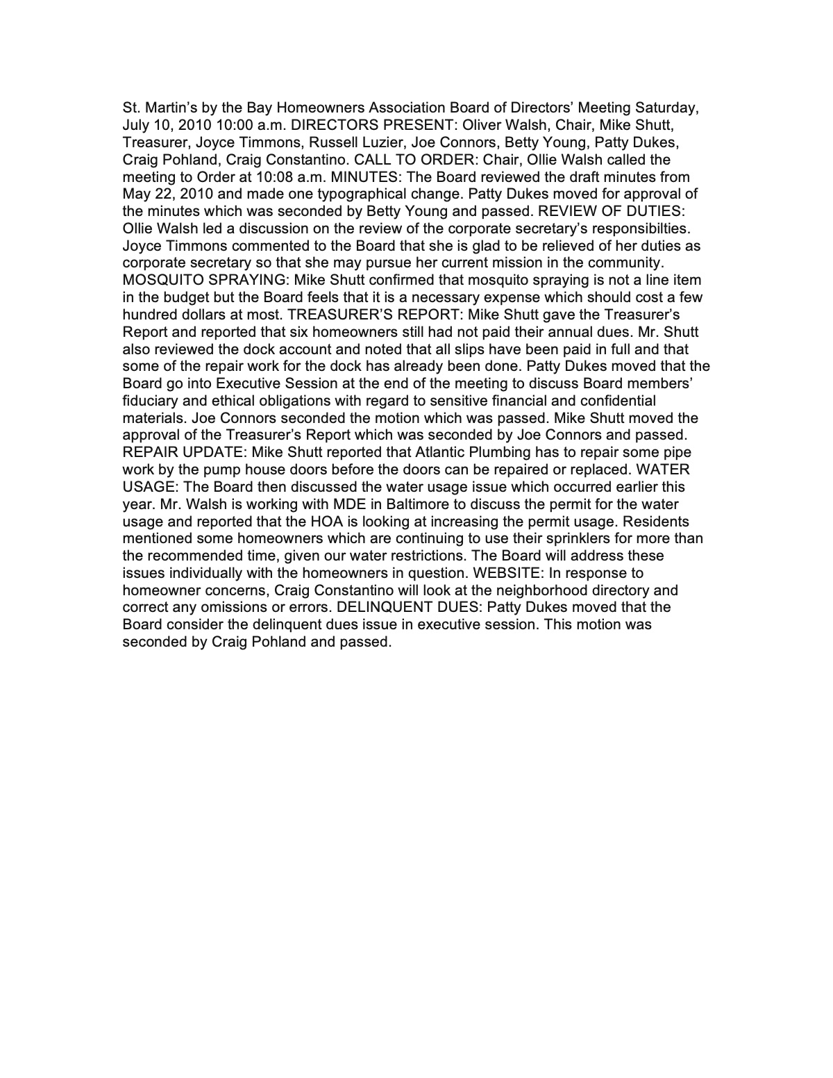 Official page 1 of July 10, 2010 · Minutes