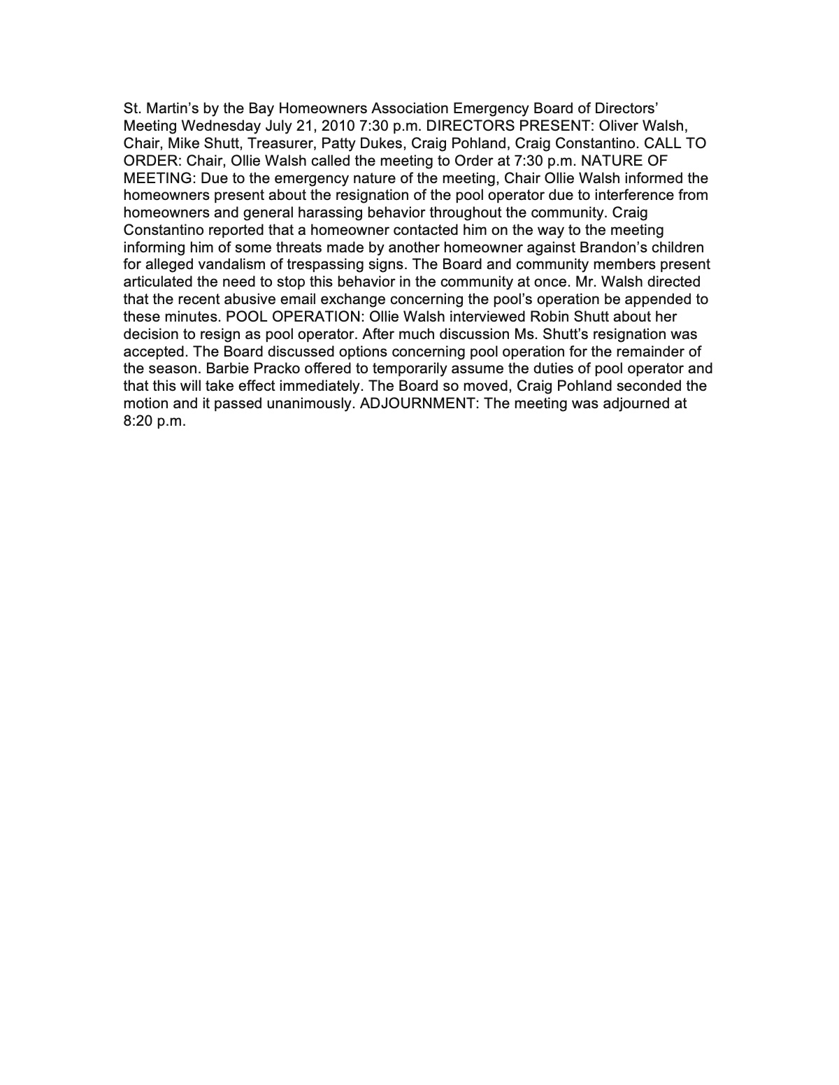 Official page 1 of July 21, 2010 · Minutes