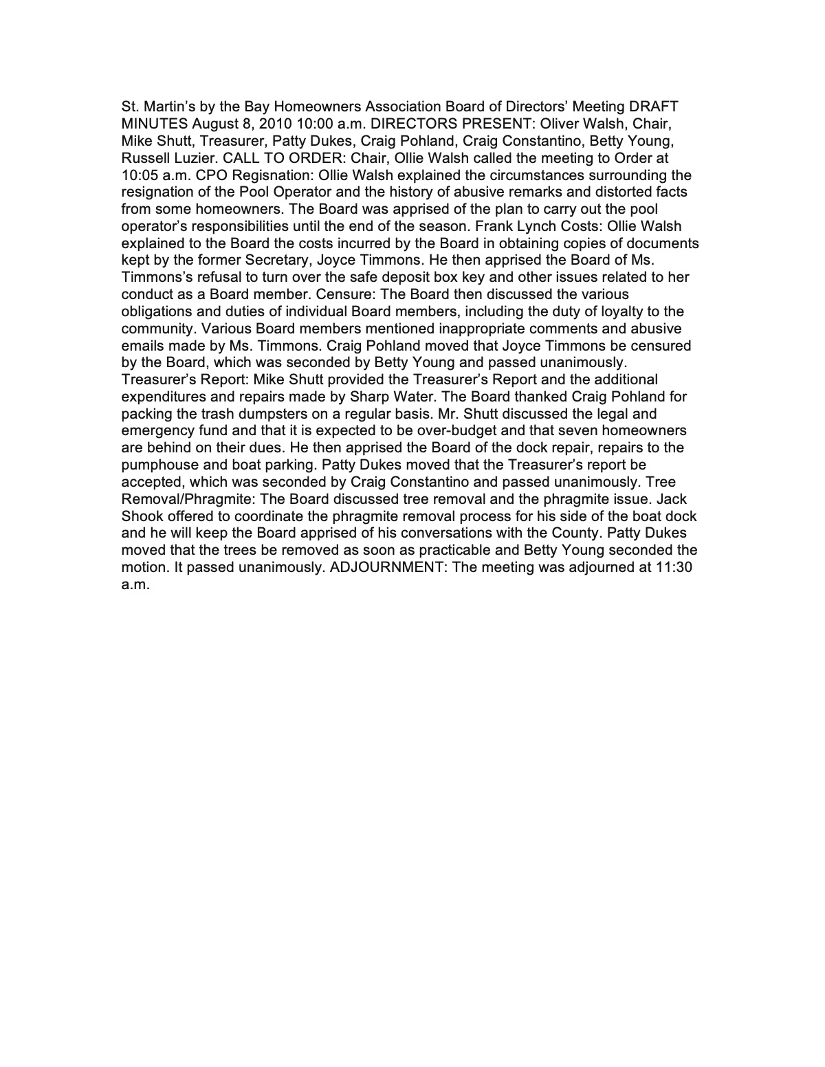 Official page 1 of August 8, 2010 · Minutes