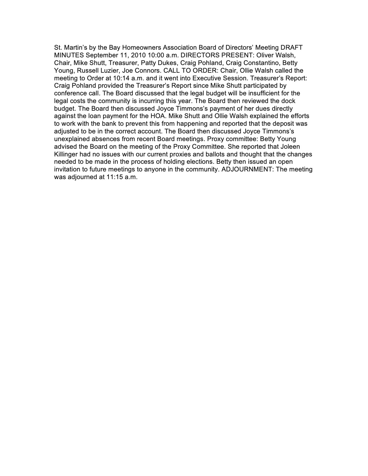 Official page 1 of September 11, 2010 · Minutes