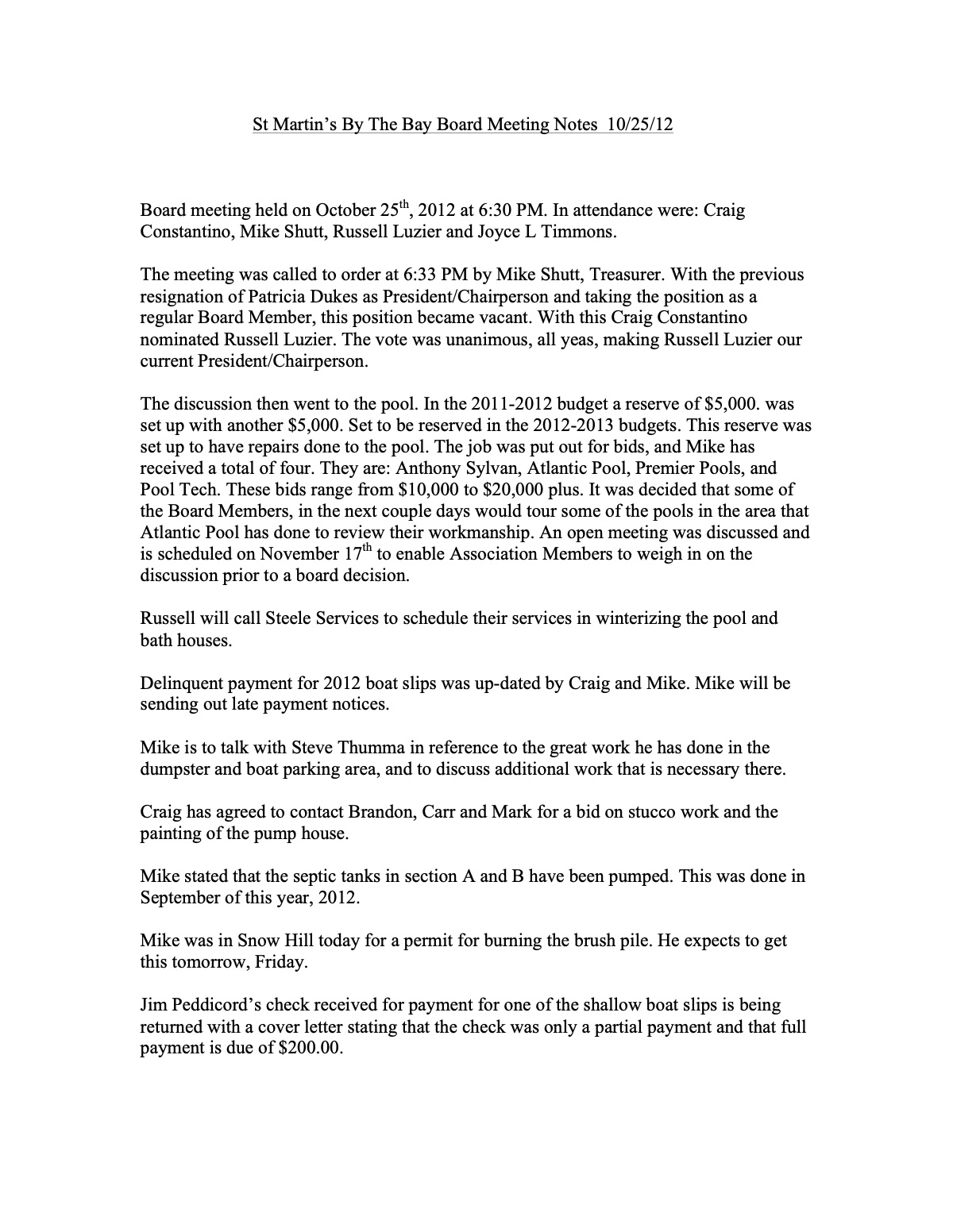 Official page 1 of October 25, 2012 · Minutes