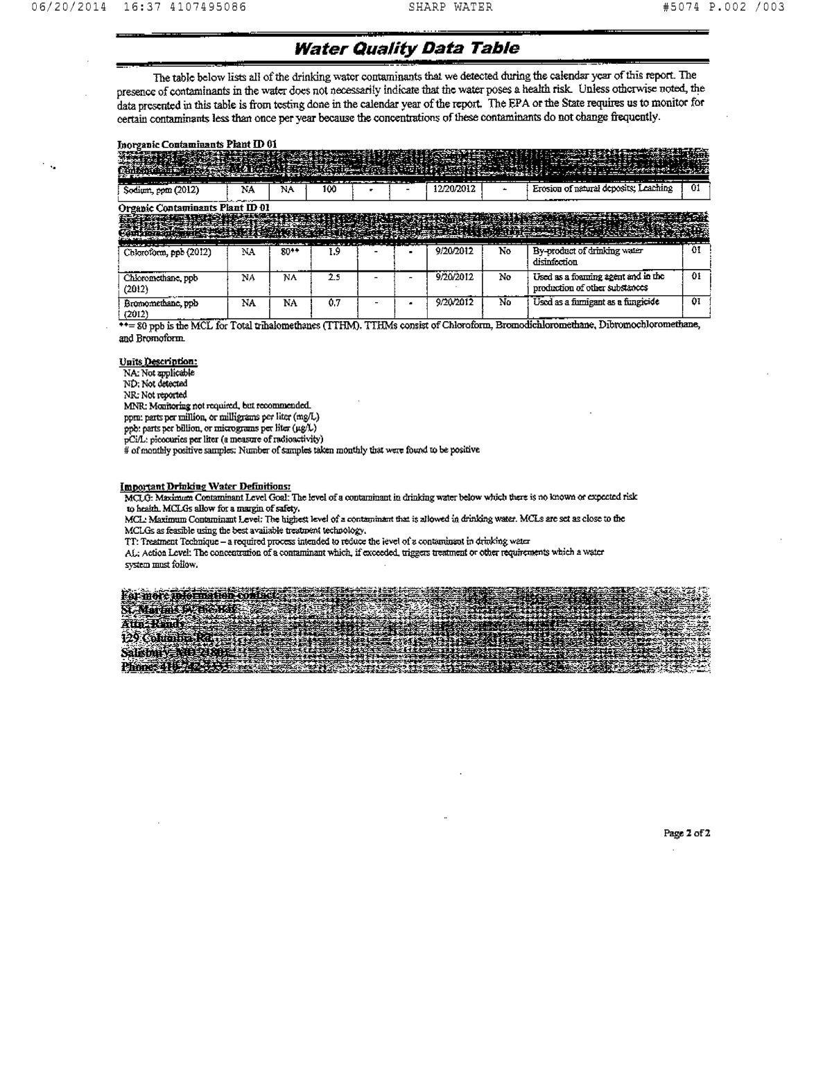 Official page 2 of 2014 · Water report
