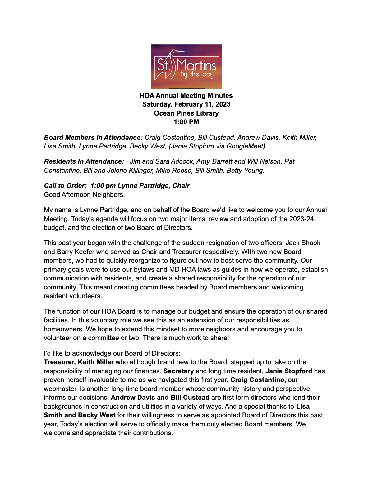 Official page 1 of February 11, 2023 · Annual meeting minutes