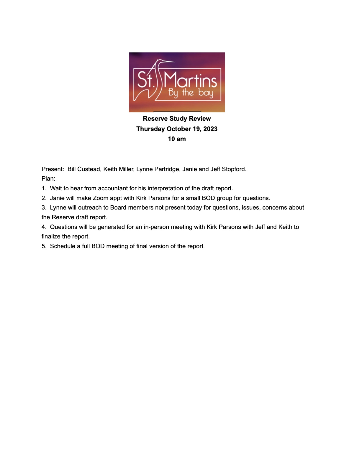 Official page 1 of October 19, 2023 · Reserve study