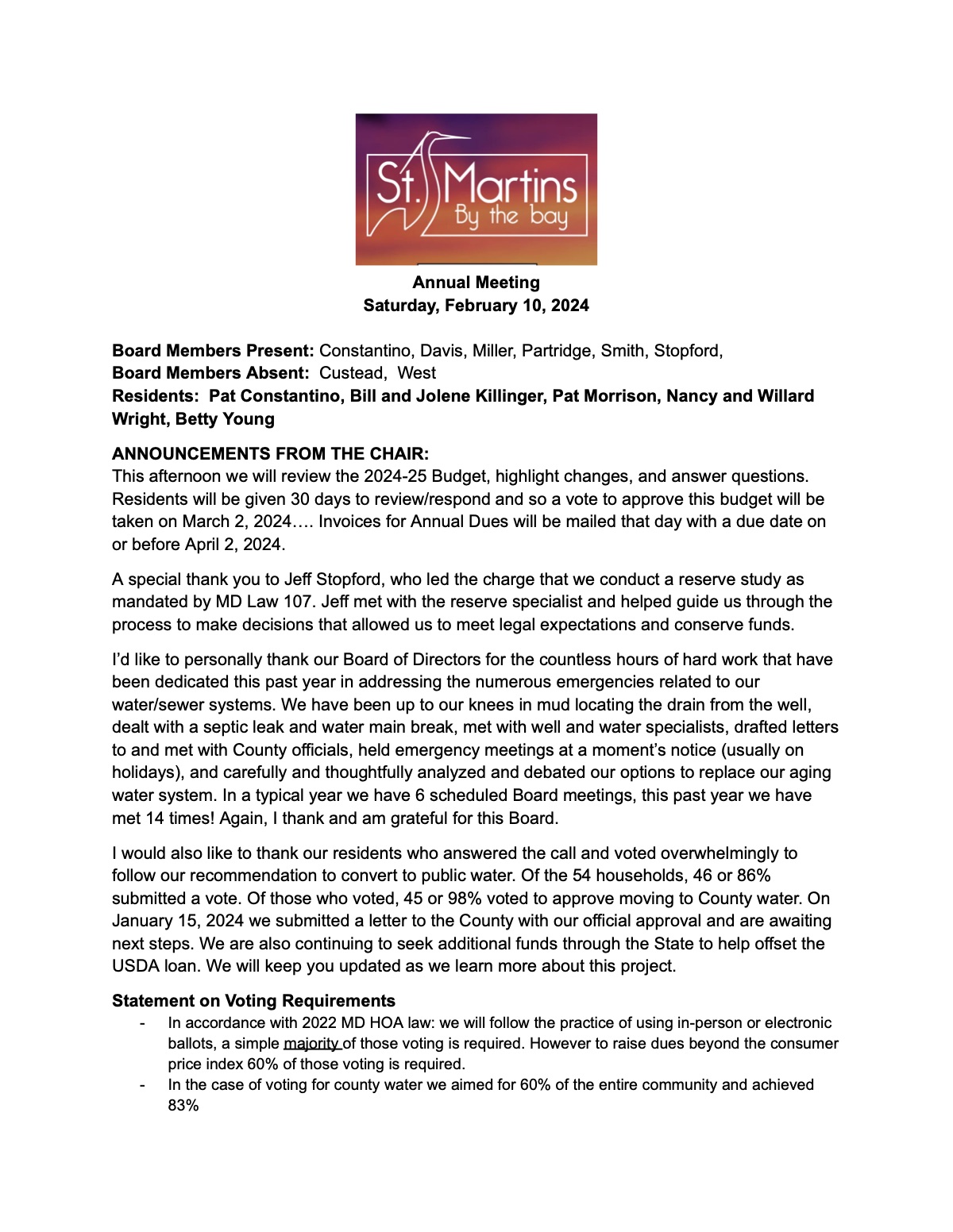 Official page 1 of February 10, 2024 · Annual meeting minutes
