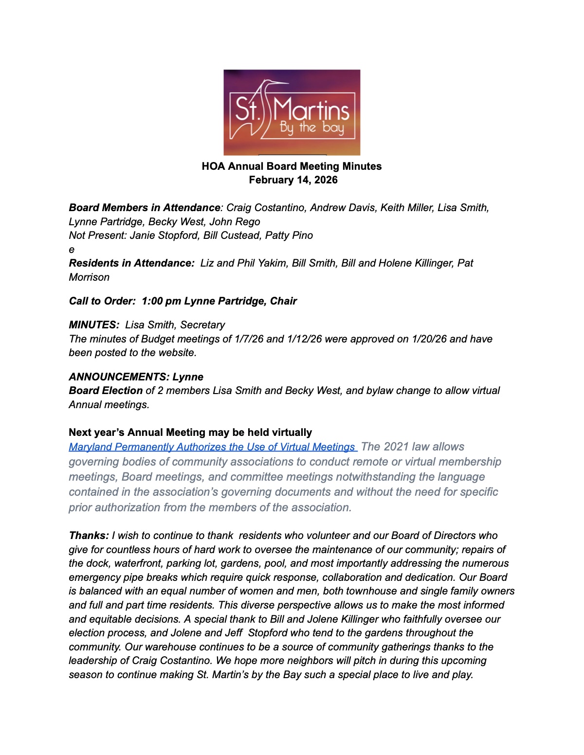 Official page 1 of February 14, 2026 · Annual meeting minutes